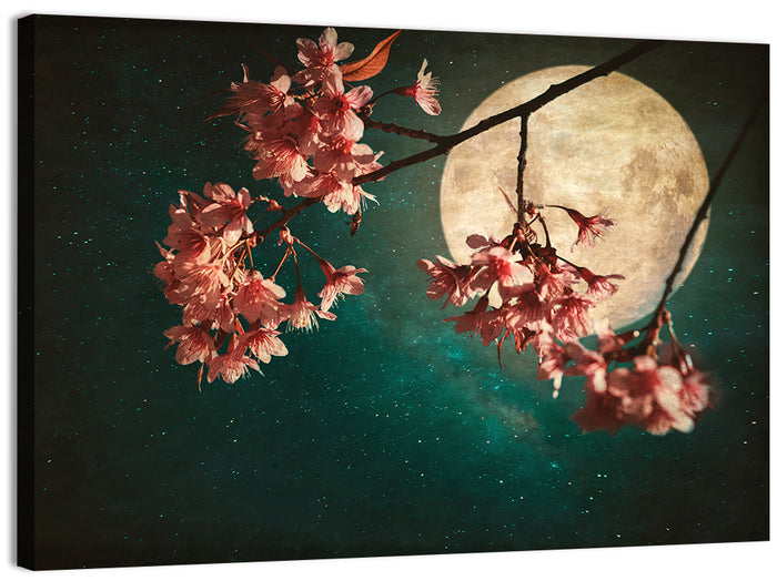 Moonlit Sakura Blossoms Wall Art as a canvas print