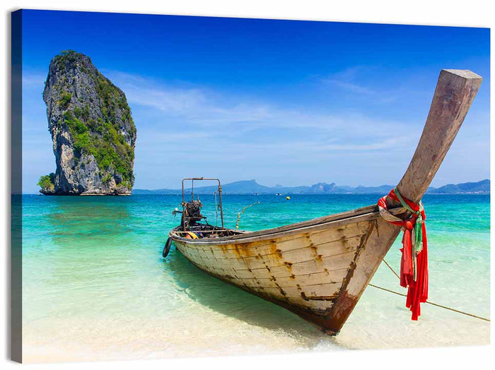 Krabi Longtail Boat Seascape Wall Art as a canvas print