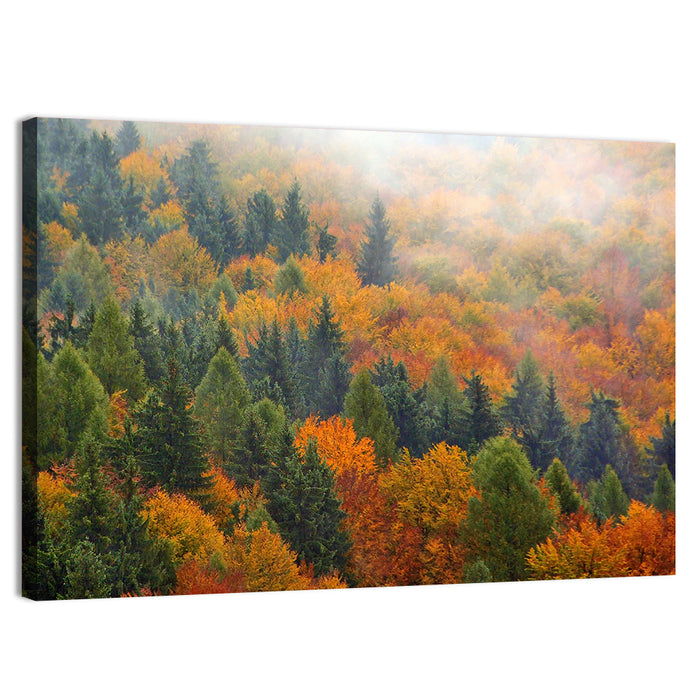 Misty Autumn Forestscape Wall Art as a canvas print