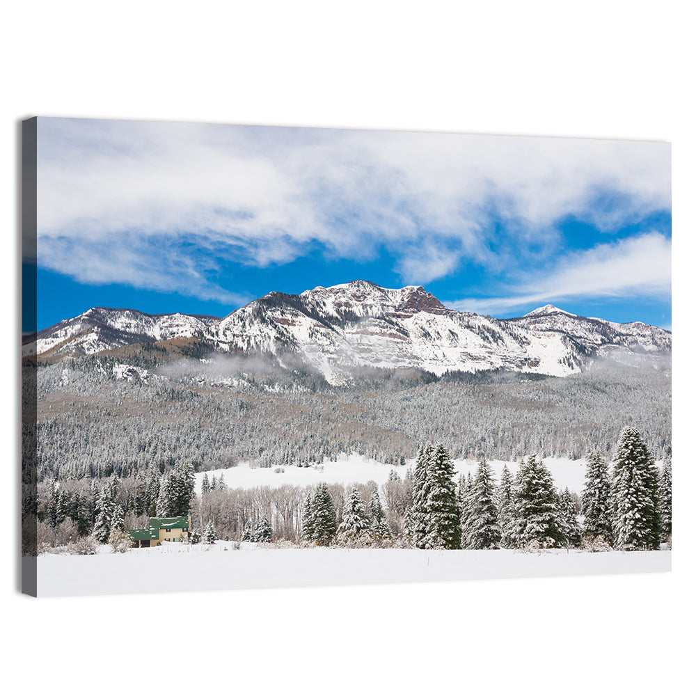 Colorado Snowy Mountain Cabin Wall Art, canvas print, landscape