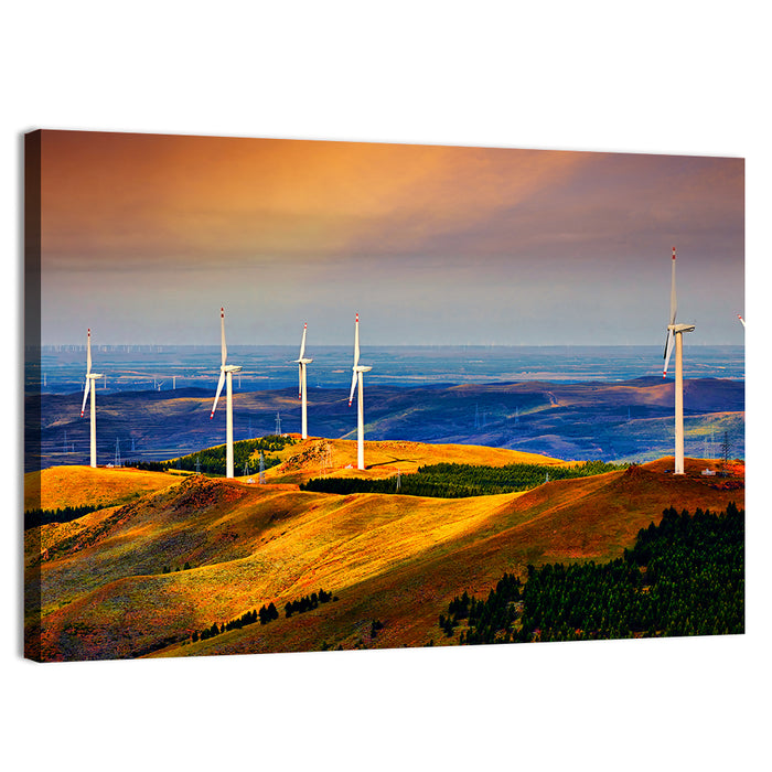 Golden Hour Wind Turbines Wall Art as a canvas print