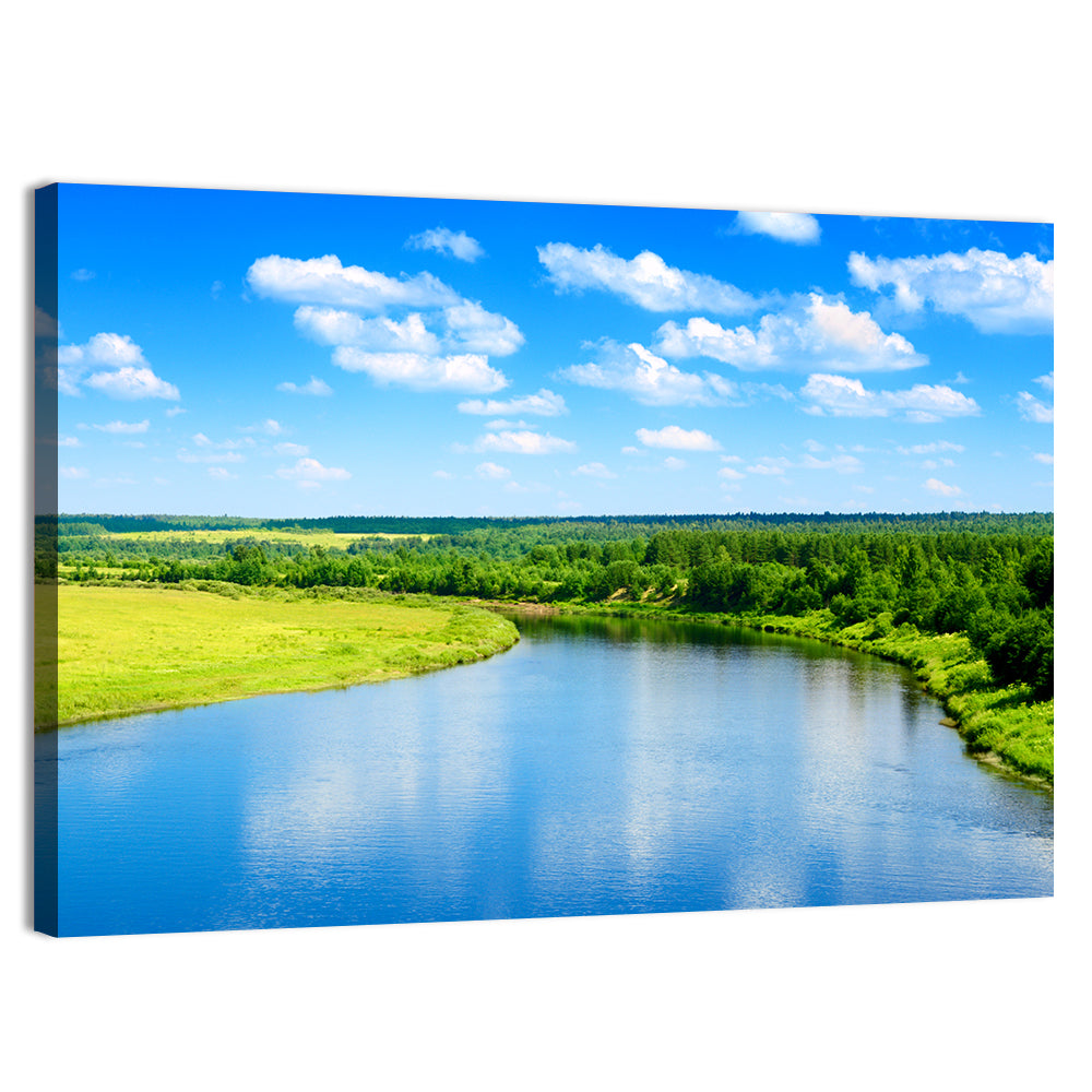 Blue River Meadow Wall Art, canvas print, landscape