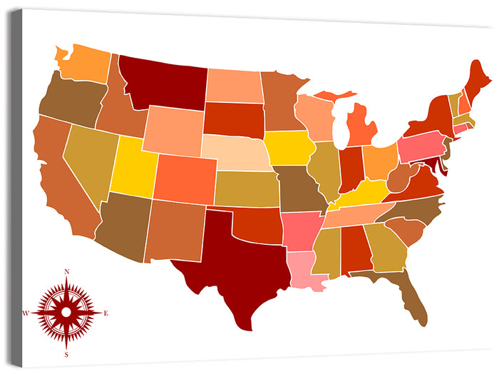 Stylized United States Map Wall Art as a canvas print