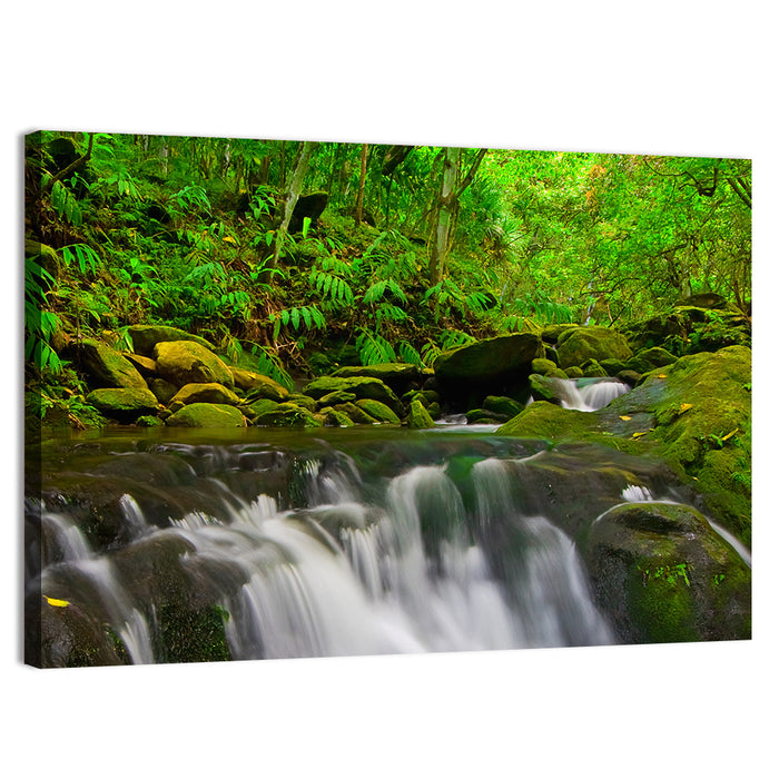 Emerald Jungle Stream Wall Art as a canvas print