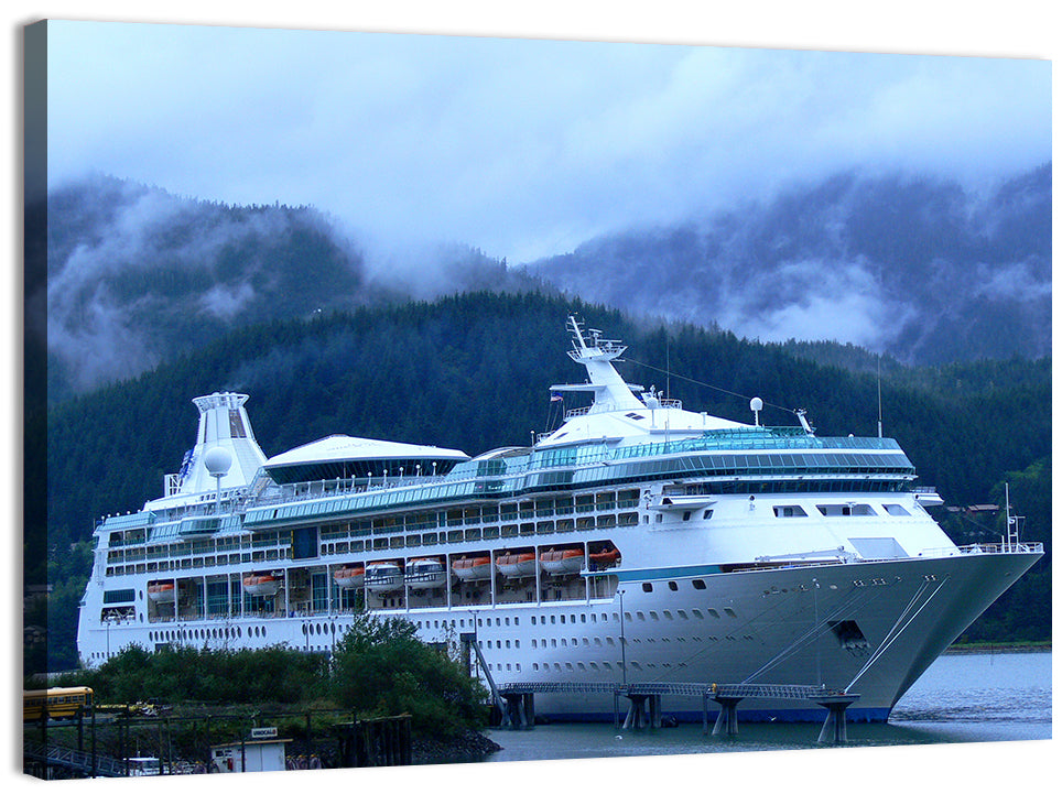 Misty Docked Cruise Ship Wall Art, canvas print, landscape