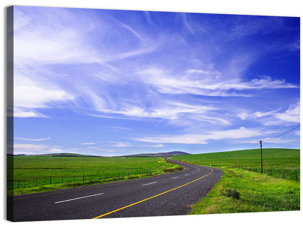 Winding Country Road in Green Fields Wall Art, canvas print, landscape
