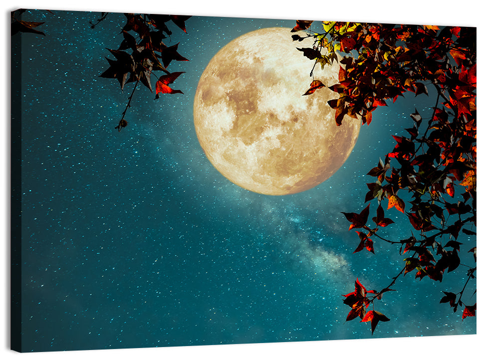 Autumn Moon with Milky Way Wall Art, canvas print, landscape