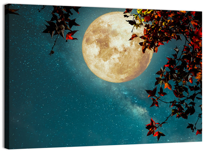 Autumn Moon with Milky Way Wall Art as a canvas print