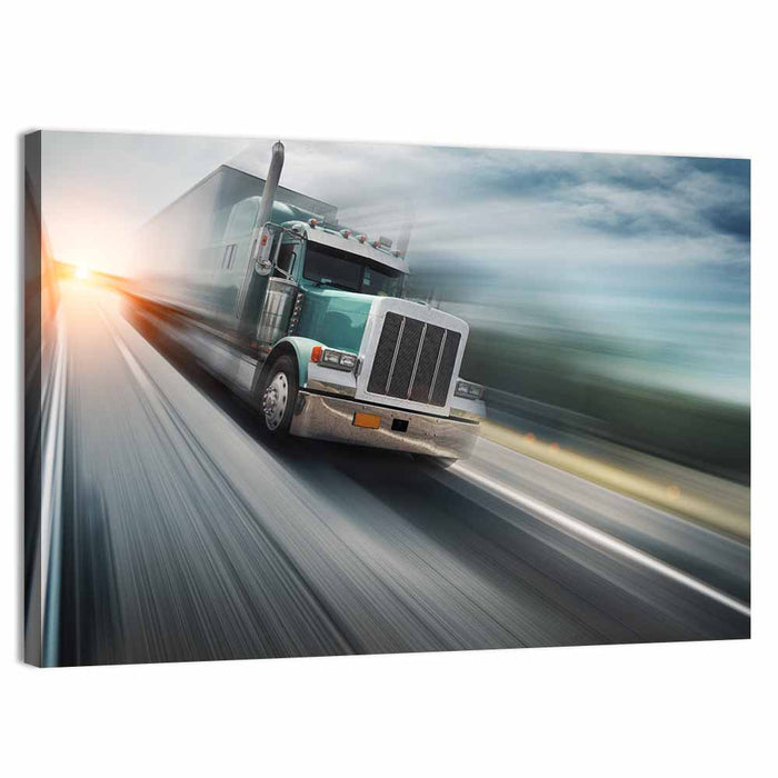 American Semi Truck in Motion Wall Art as a canvas print