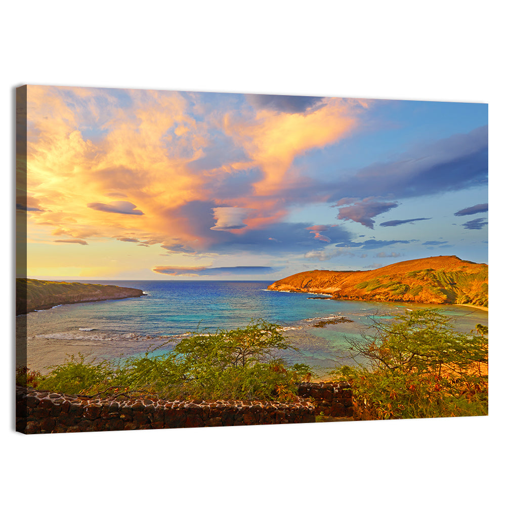 Hanauma Bay Golden Hour Wall Art, canvas print, landscape