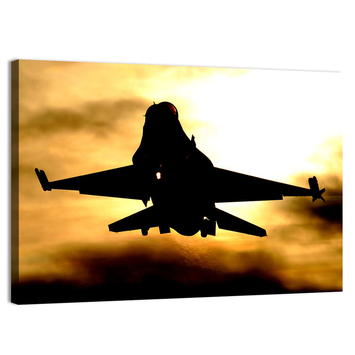 F-16 Sunset Silhouette Wall Art as a canvas print