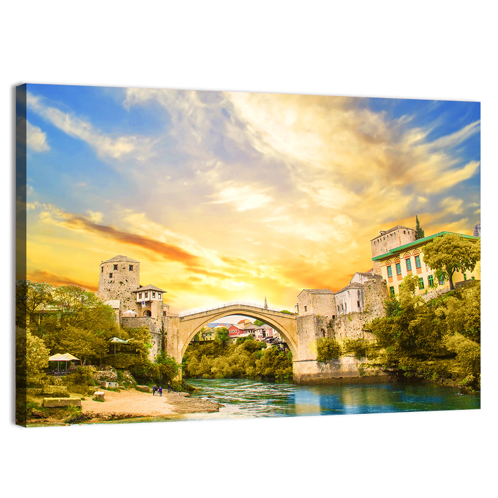 Stari Most at Sunset Wall Art, canvas print, landscape