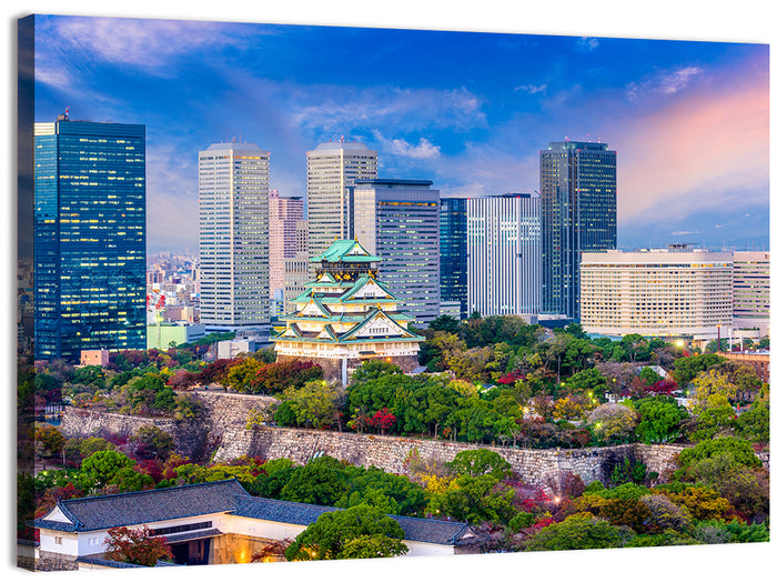 Osaka Castle Skyline at Dusk Wall Art as a canvas print