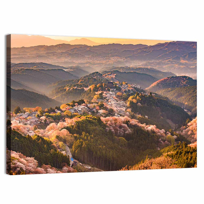 Mount Yoshino Cherry Blossom Valley Wall Art as a canvas print