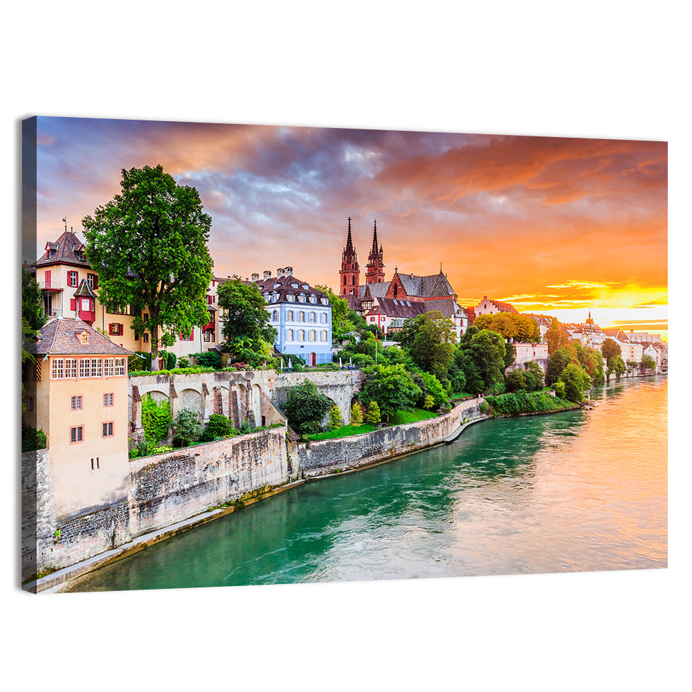 Basel Old Town at Sunset Wall Art, canvas print, landscape