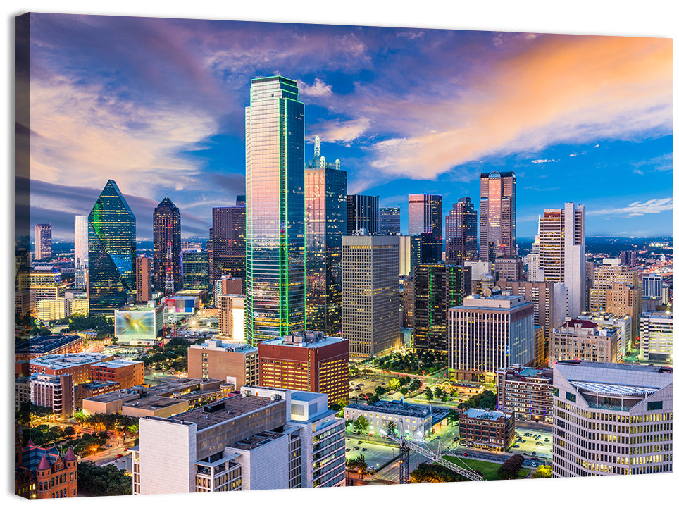 Dallas Twilight Skyline Wall Art, canvas print, landscape