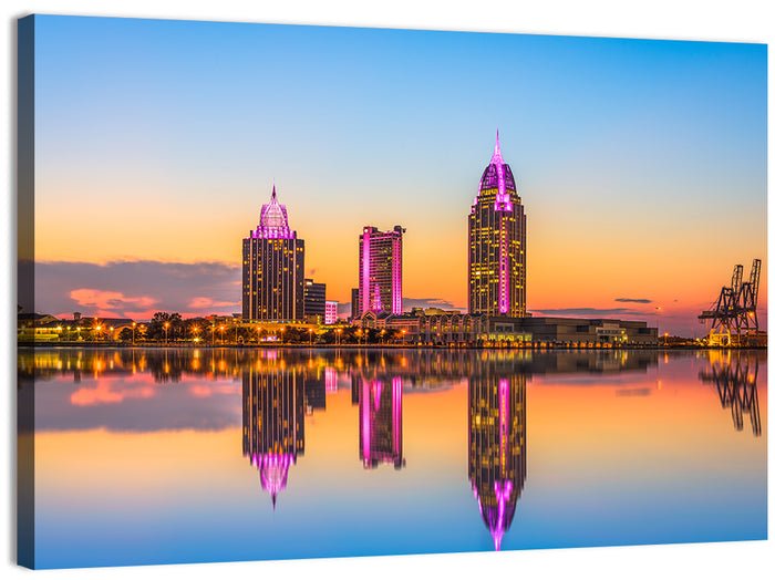 Mobile Alabama Sunset Skyline Wall Art as a canvas print