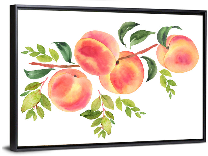Watercolor Peach Branch Wall Art as a framed canvas