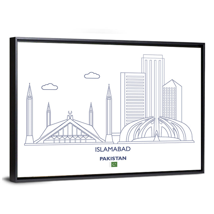 Islamabad Skyline Line Wall Art as a framed canvas