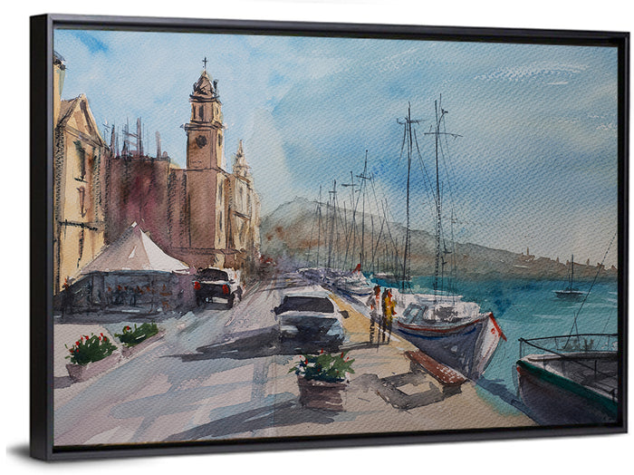 Valette Harbor Sketch Wall Art as a framed canvas