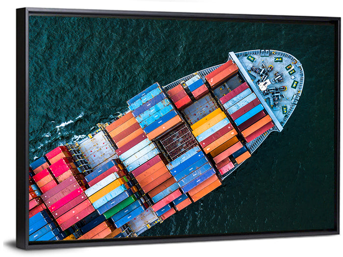 Container Ship Aerial View Wall Art as a framed canvas