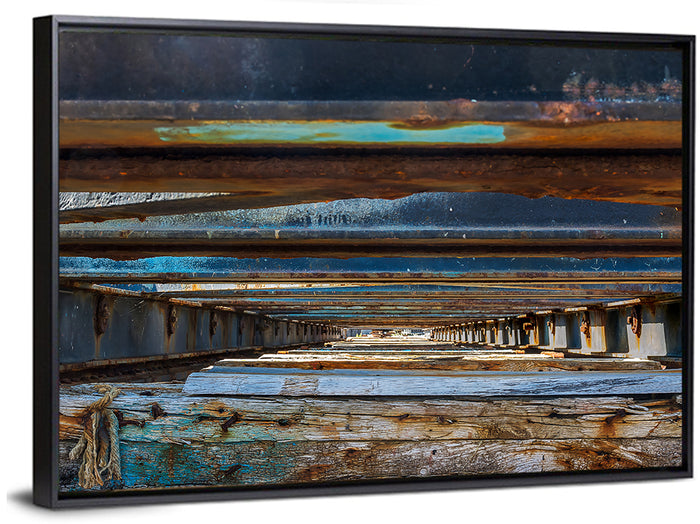 Weathered Dock Perspective Wall Art as a framed canvas