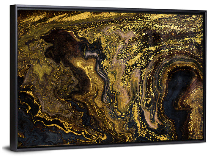 Black and Gold Marble Abstraction Wall Art as a framed canvas