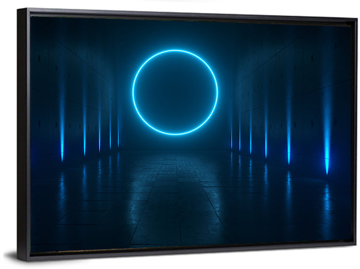 Glowing Neon Corridor Wall Art as a framed canvas