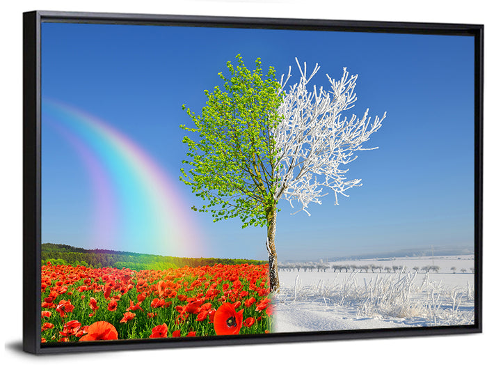 Seasonal Split Landscape Wall Art as a framed canvas
