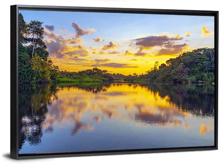 Amazon River Sunset Reflection Wall Art as a framed canvas