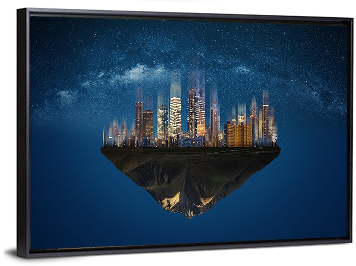 Floating City Island Wall Art as a framed canvas