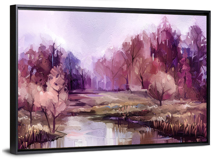 Lavender Autumn Forest Watercolor Wall Art as a framed canvas