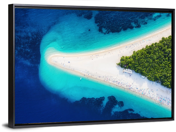 Zlatni Rat Beach Aerial Coast Wall Art as a framed canvas