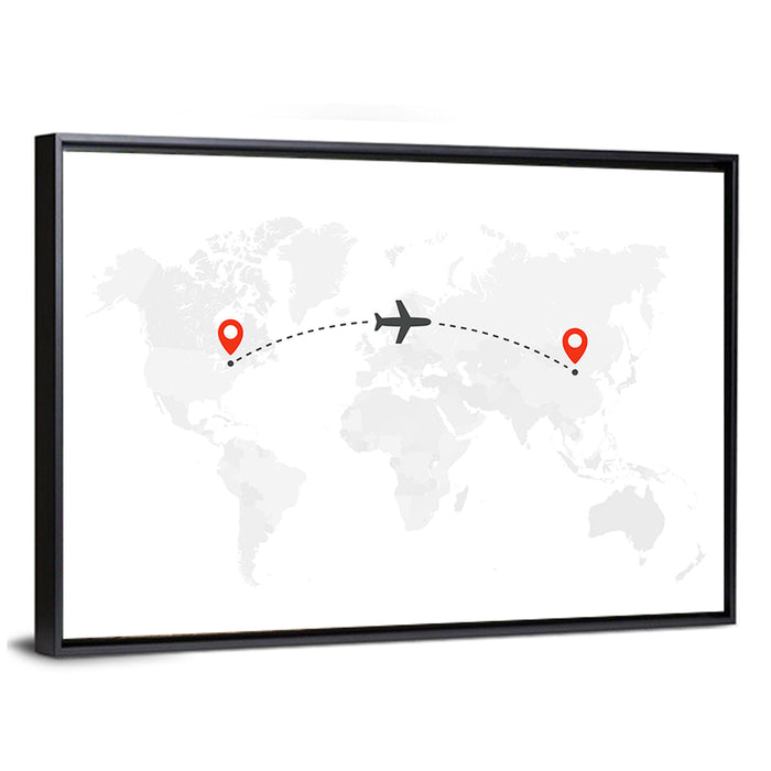 Air Travel World Map Wall Art as a framed canvas