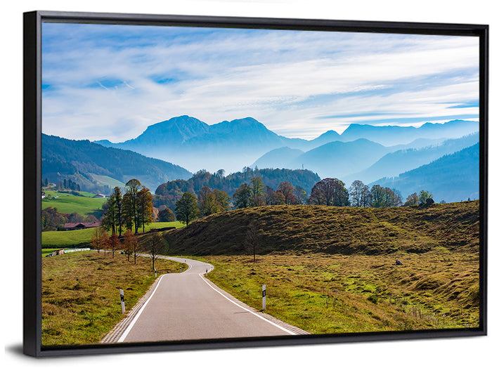 Bavarian Mountain Valley Wall Art as a framed canvas