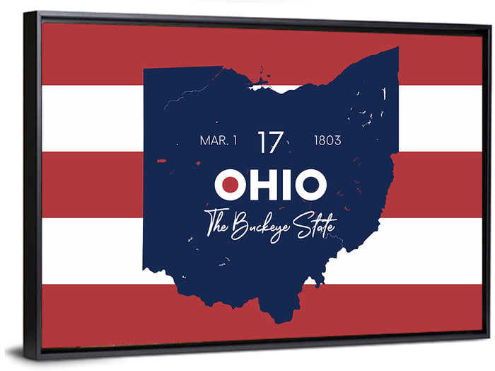 Ohio State Map Wall Art as a framed canvas