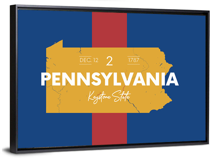 Keystone State Map Graphic Wall Art as a framed canvas