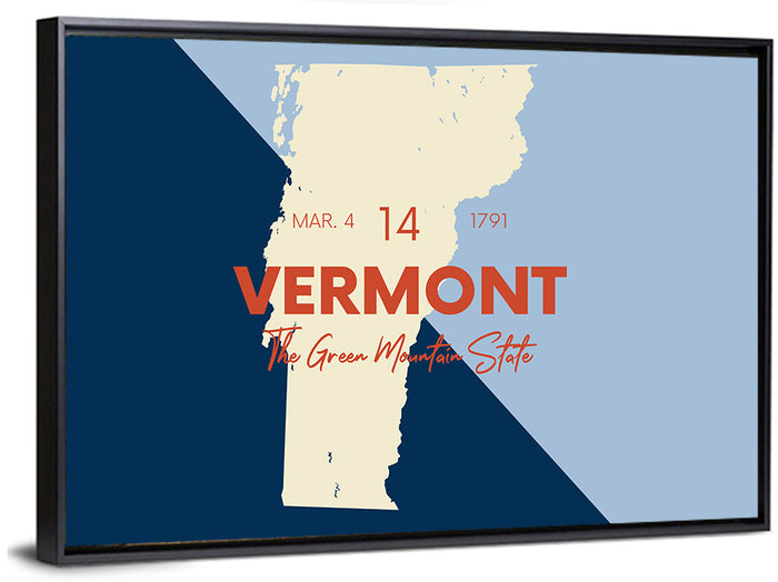 Vermont Map, Green Mountain State Wall Art as a framed canvas