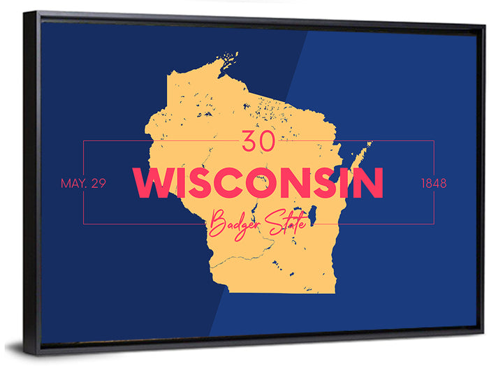 Badger State Map Wall Art as a framed canvas