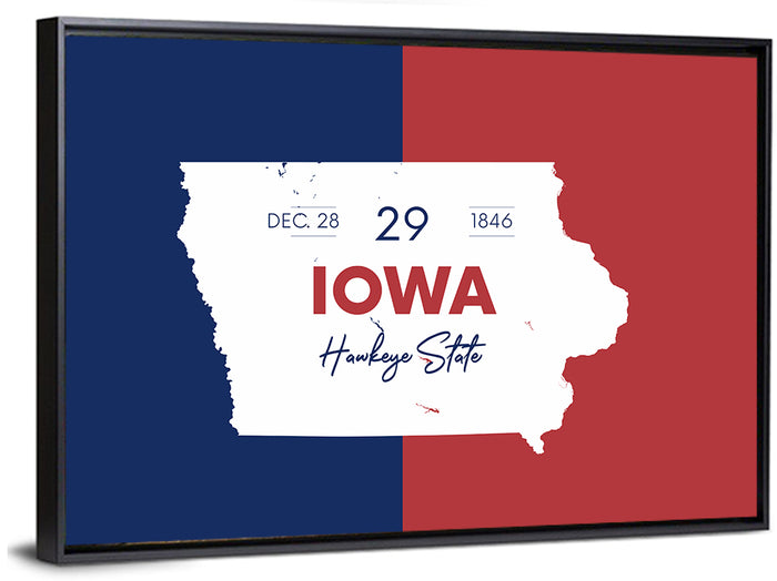 Hawkeye State Map Typography Wall Art as a framed canvas