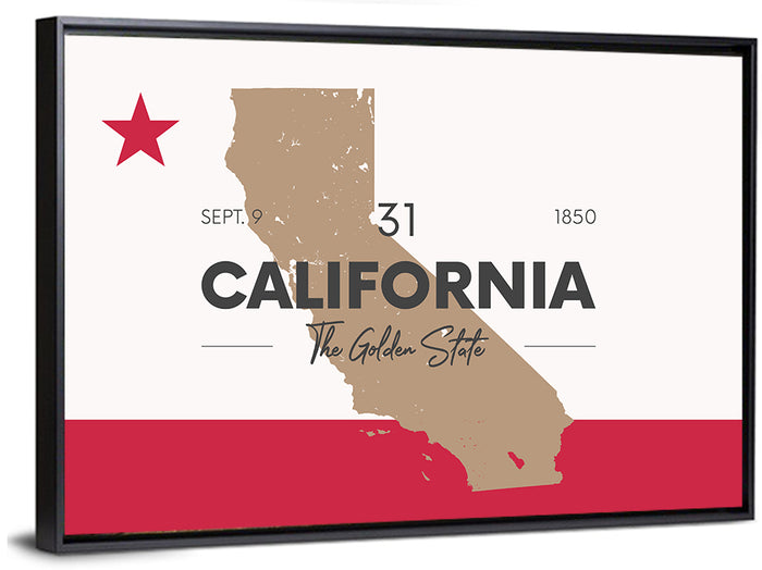 California Map with Red Star Wall Art as a framed canvas