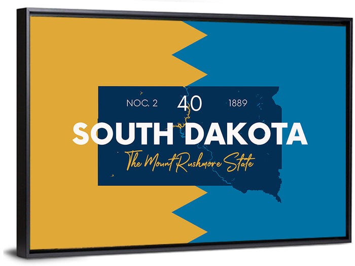South Dakota Silhouette Map Wall Art as a framed canvas