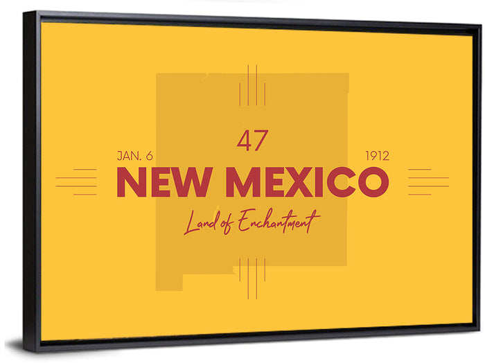 New Mexico Typographic Map 1912 Wall Art as a framed canvas