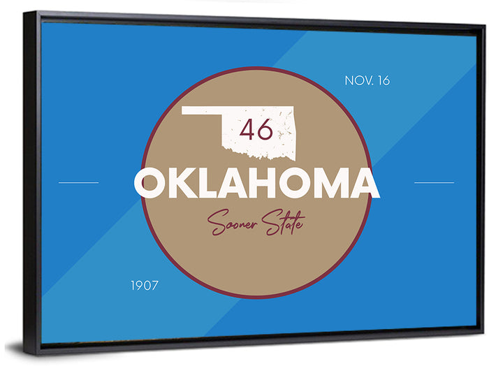 Oklahoma State Medallion Map Wall Art as a framed canvas