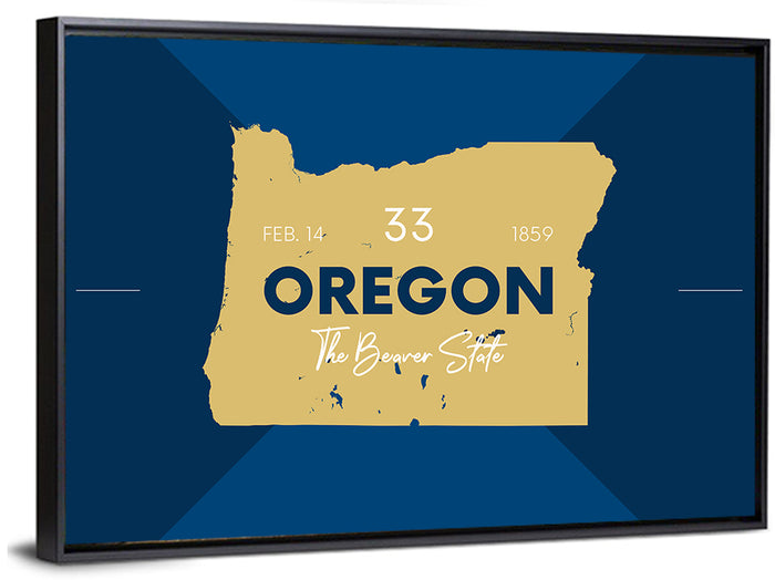 Oregon Typographic Map Wall Art as a framed canvas