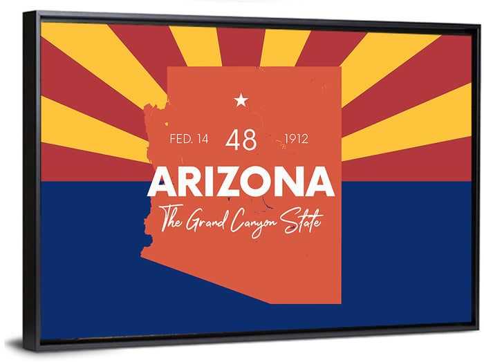 Arizona Sunburst Map Wall Art as a framed canvas