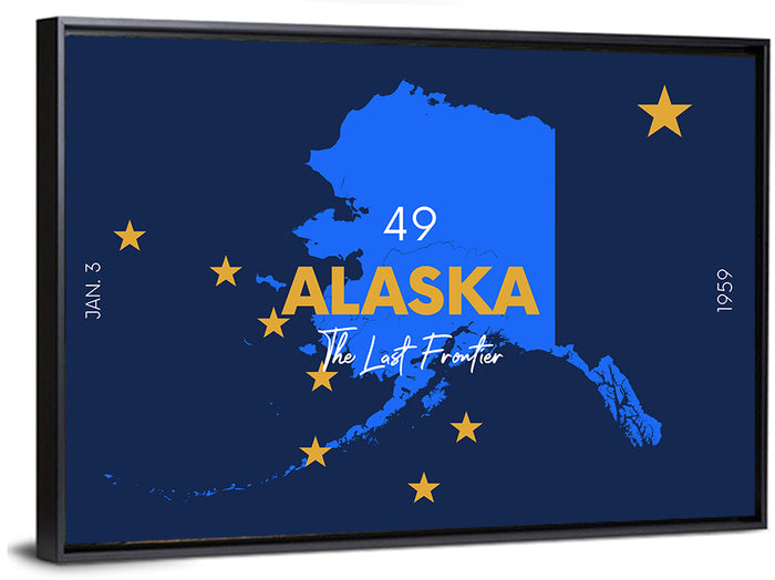 Alaska Map with Gold Stars Wall Art as a framed canvas