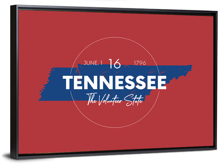 Tennessee Typographic Map Wall Art as a framed canvas