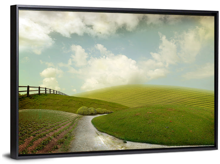 Winding Road Through Rolling Hills Wall Art as a framed canvas