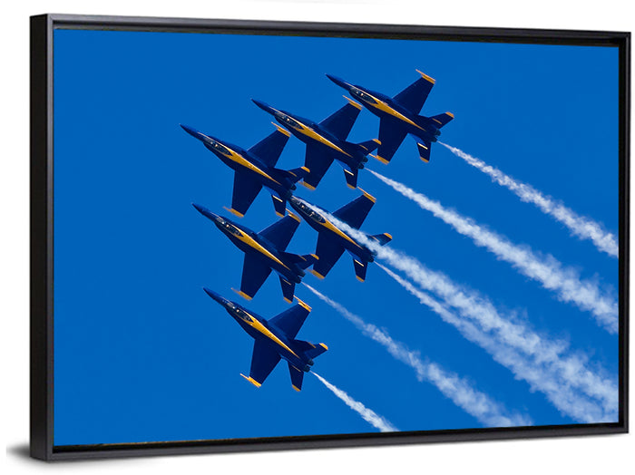 Blue Angels Delta Formation Flyover Wall Art as a framed canvas